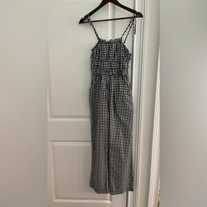Japna smocked jumpsuit gingham print sz. S white black cotton